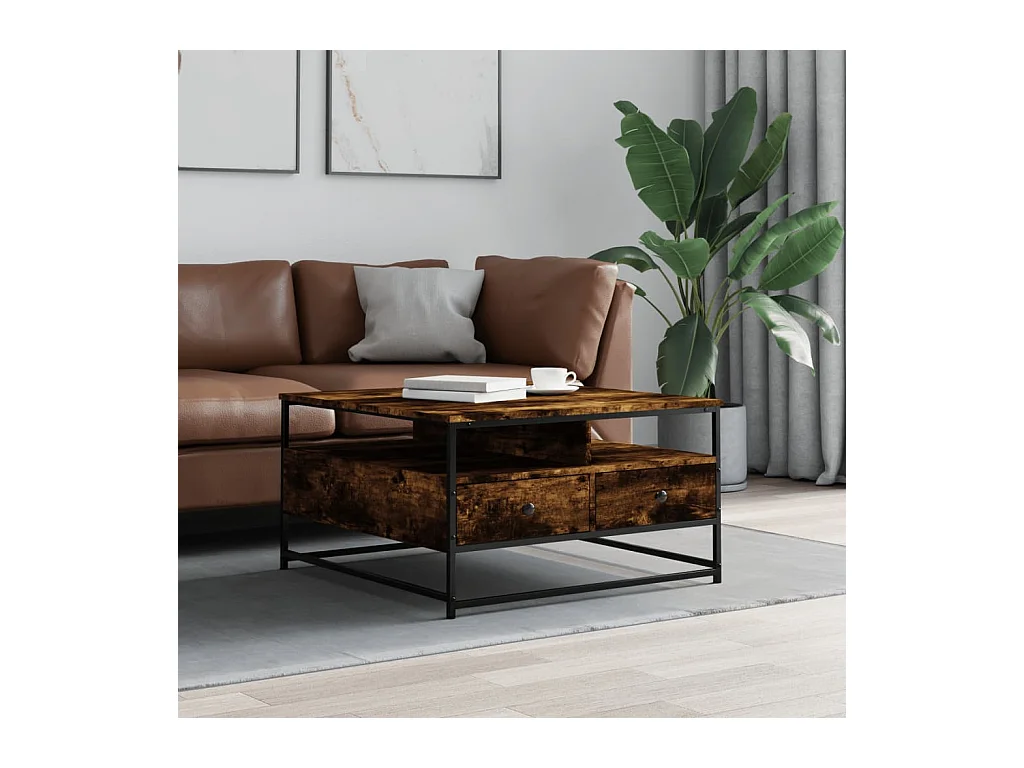 Table basse chêne fumé 80x80x45 cm bois d'ingénierie OFR93449 BonneVie Meuble