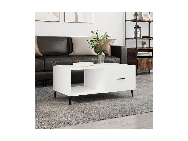 Table basse blanc 90x50x40 cm bois d'ingénierie OFR67116 BonneVie Meuble