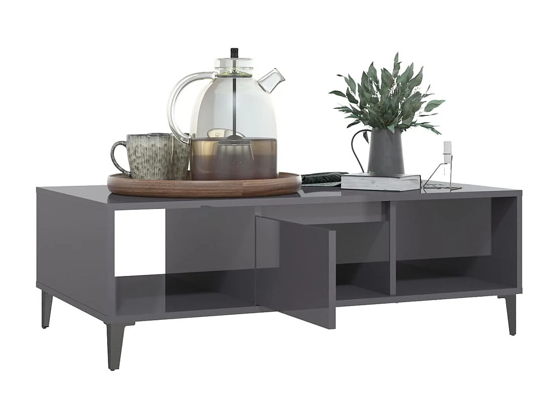 Table basse Gris brillant 103,5x60x35 cm Aggloméré OFR36512 BonneVie Meuble