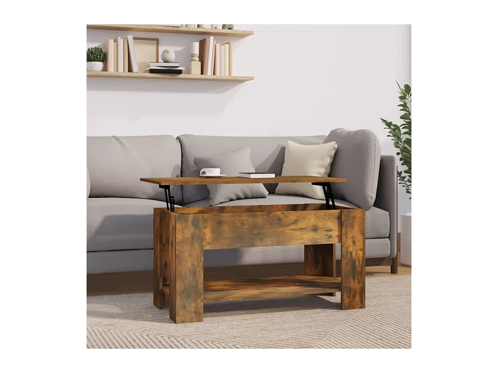 Table basse relevable Chêne fumé 101x49x52 cm Bois d'ingénierie OFR41402 BonneVie Meuble