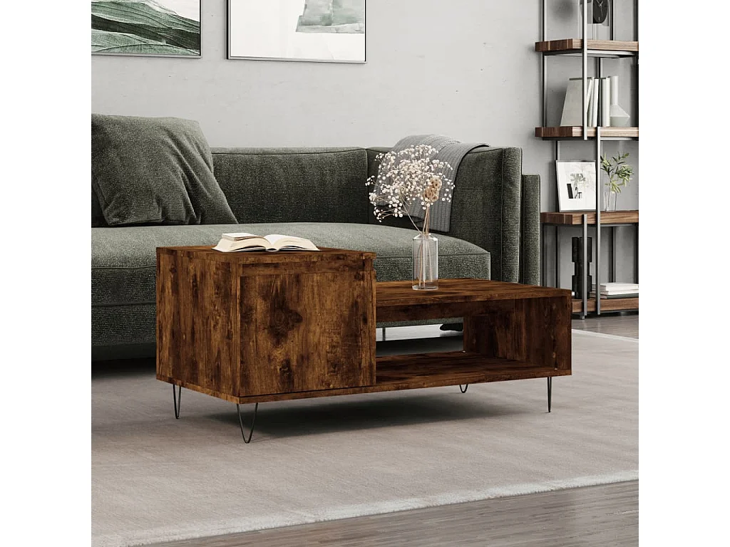 Table basse Chêne fumé 100x50x45 cm Bois d'ingénierie OFR65202 BonneVie Meuble