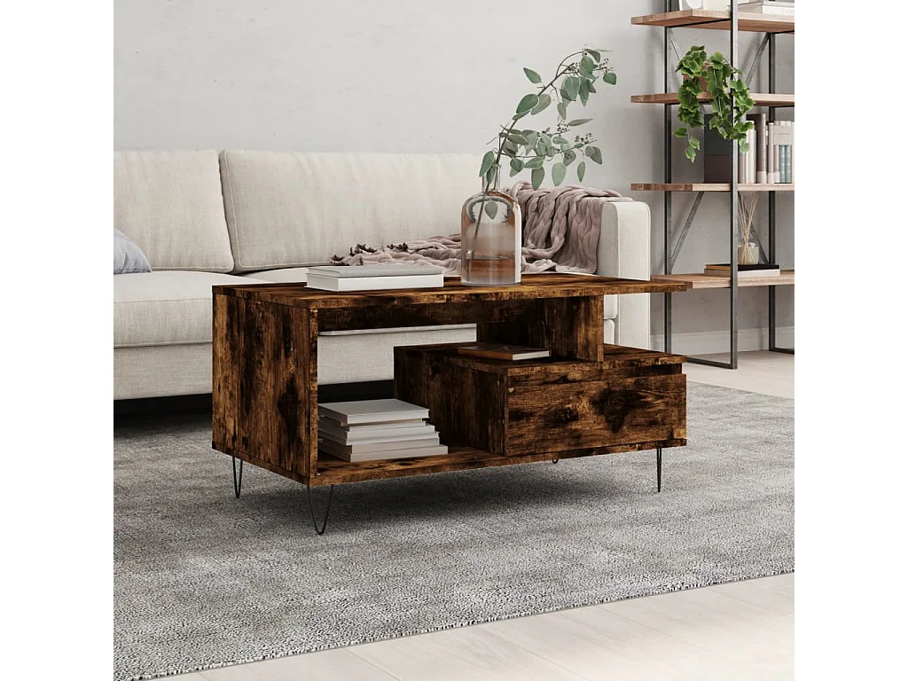 Table basse Chêne fumé 90x49x45 cm Bois d'ingénierie OFR48598 BonneVie Meuble
