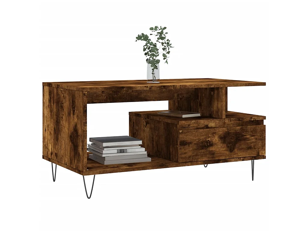 Table basse Chêne fumé 90x49x45 cm Bois d'ingénierie OFR48598 BonneVie Meuble