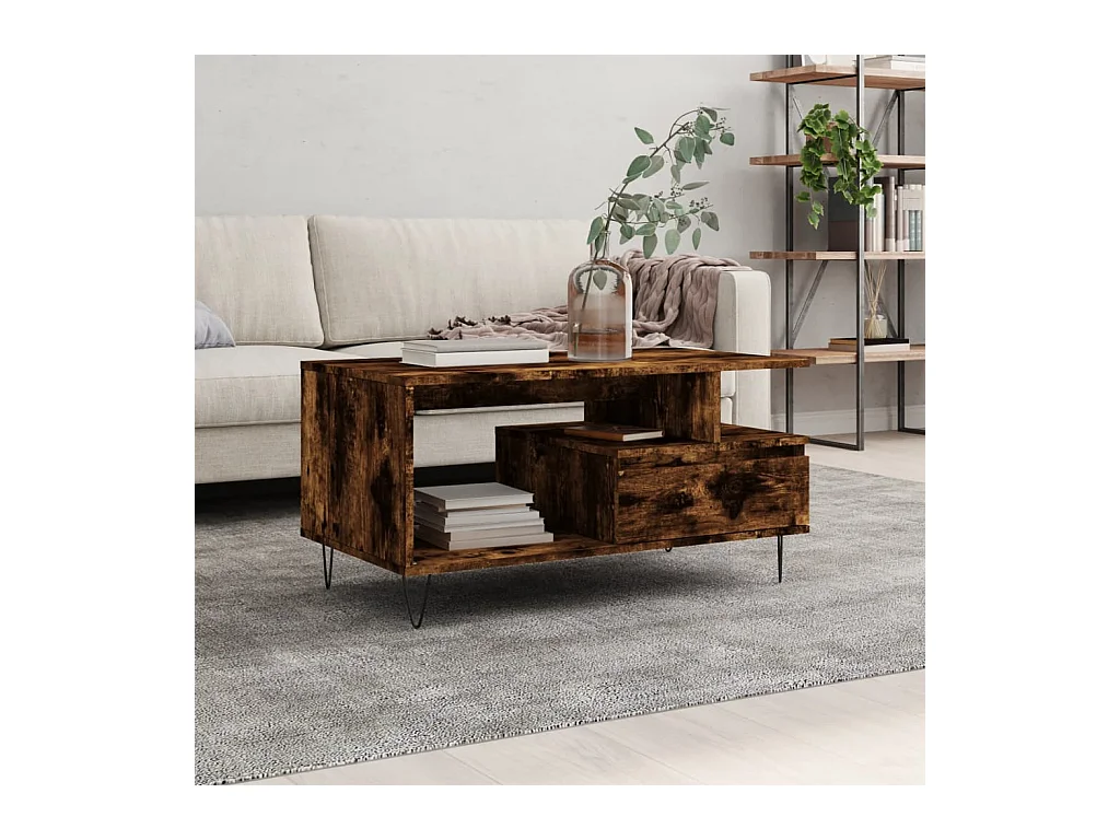 Table basse Chêne fumé 90x49x45 cm Bois d'ingénierie OFR48598 BonneVie Meuble