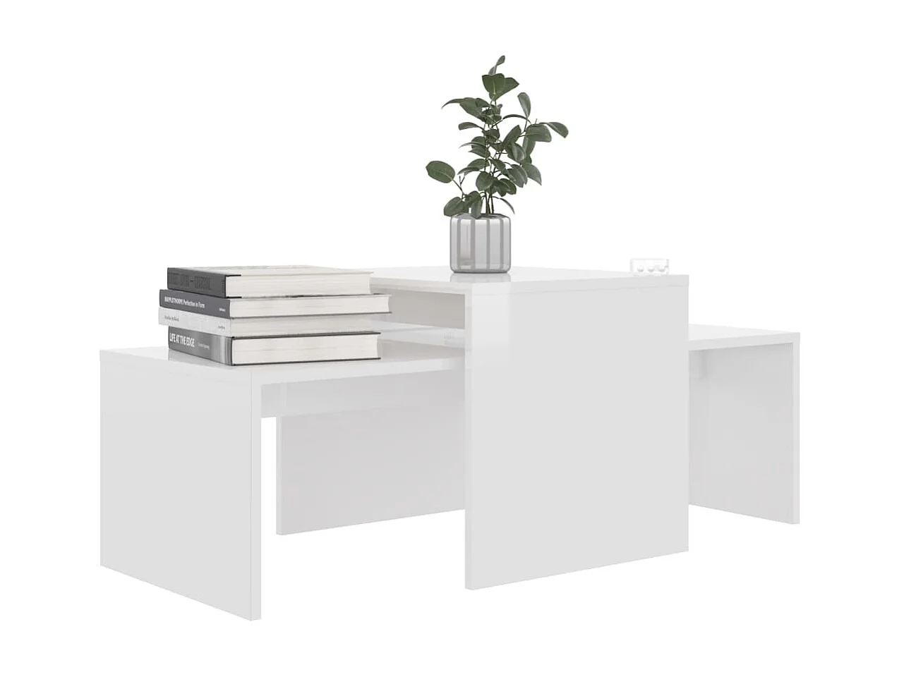 Conjunto mesas centro 100x48x40cm contrapla. branco brilhante PT813506