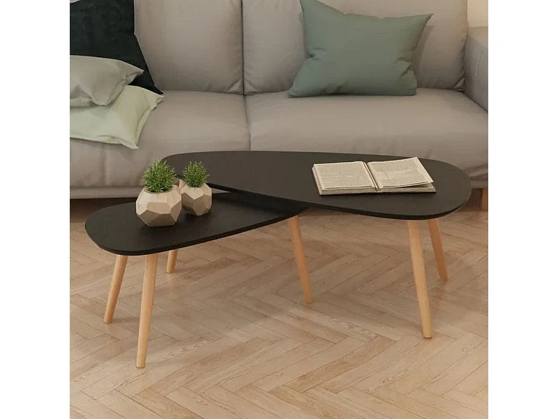 Ensemble de tables basses 2 pcs Bois de pin massif Noir OFR70187 BonneVie Meuble