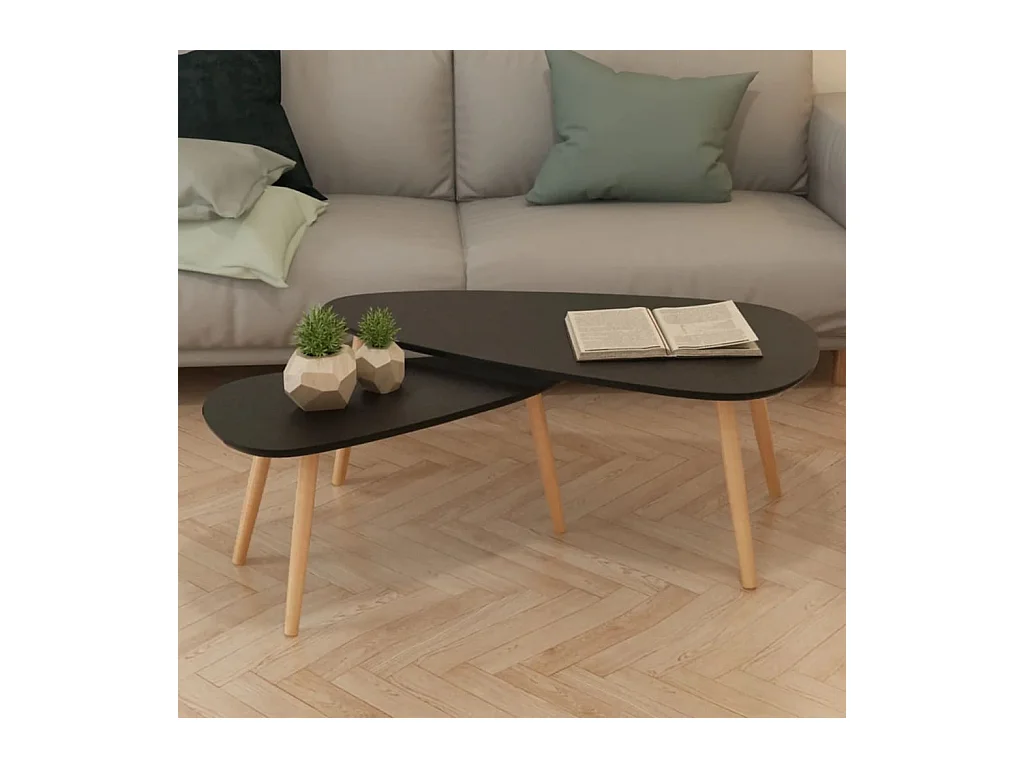 Ensemble de tables basses 2 pcs Bois de pin massif Noir OFR70187 BonneVie Meuble