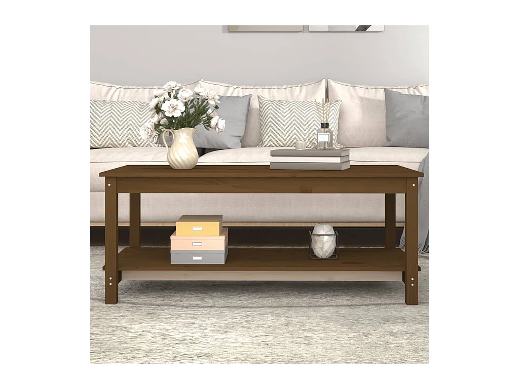 Table basse Marron miel 110x55x45 cm Bois massif de pin OFR37898 BonneVie Meuble