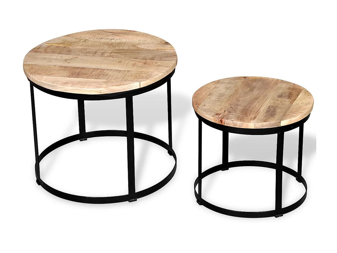 Table basse 2 pcs Bois de manguier brut Rond 40/50 cm OFR72250 BonneVie Meuble