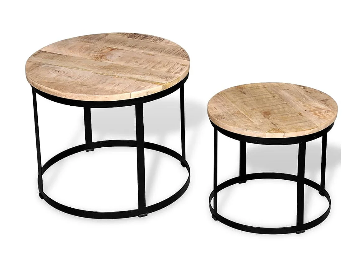 Table basse 2 pcs Bois de manguier brut Rond 40/50 cm OFR72250 BonneVie Meuble