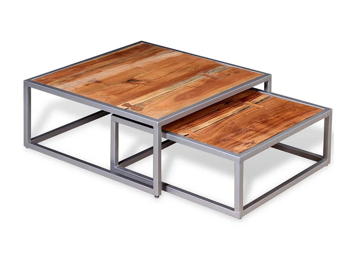 Ensemble de table basse 2 pièces Bois d'acacia massif OFR45496 BonneVie Meuble