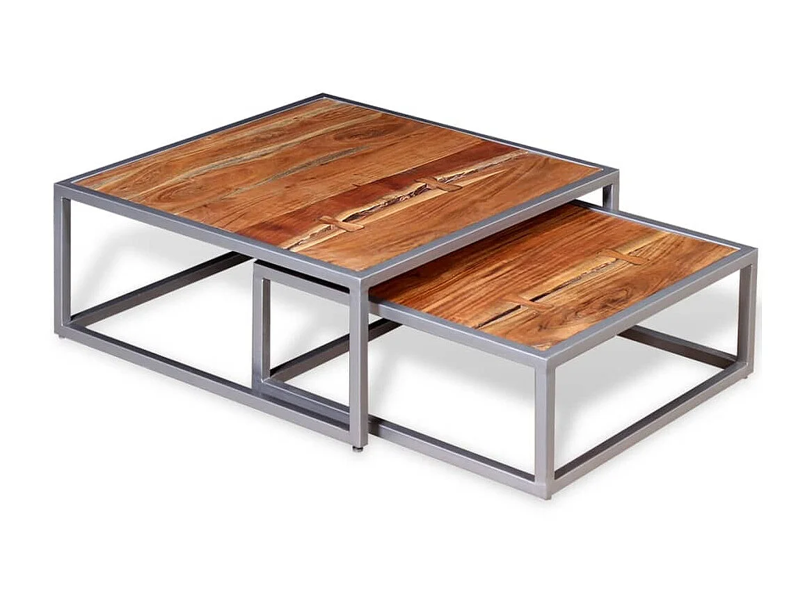 Ensemble de table basse 2 pièces Bois d'acacia massif OFR45496 BonneVie Meuble