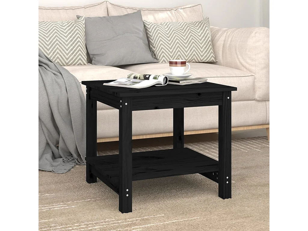 Mesa de centro de madera maciza de pino negra 50x50x45 cm ES73028