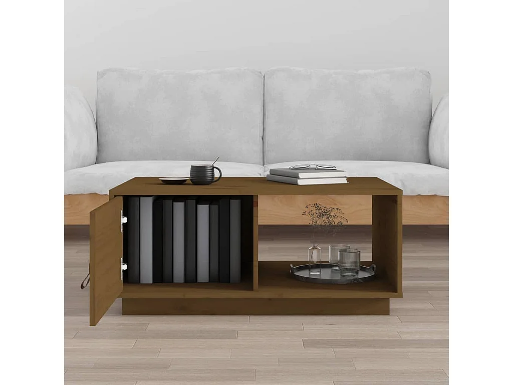 Table basse Marron miel 80x50x35,5 cm Bois massif de pin OFR10494 BonneVie Meuble