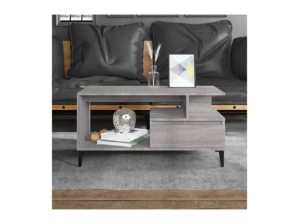 Table basse Sonoma gris 90x49x45 cm Bois d'ingénierie OFR45067 BonneVie Meuble