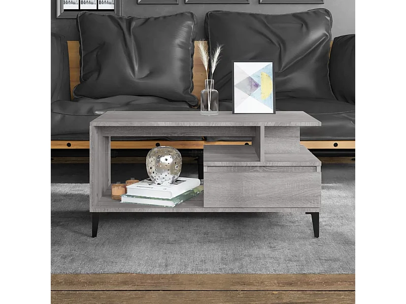 Table basse Sonoma gris 90x49x45 cm Bois d'ingénierie OFR45067 BonneVie Meuble