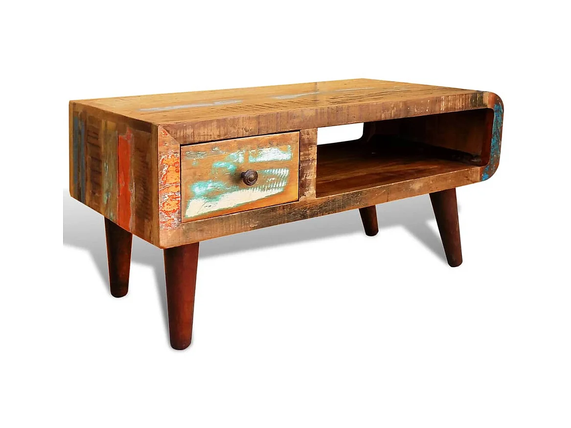 Table basse avec bord incurvé et 1 tiroir Bois de récupération OFR11608 BonneVie Meuble