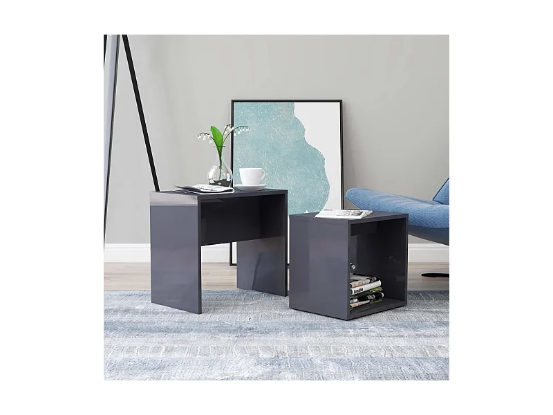 Ensemble de tables basses Gris brillant 48x30x45 cm Aggloméré OFR30751 BonneVie Meuble