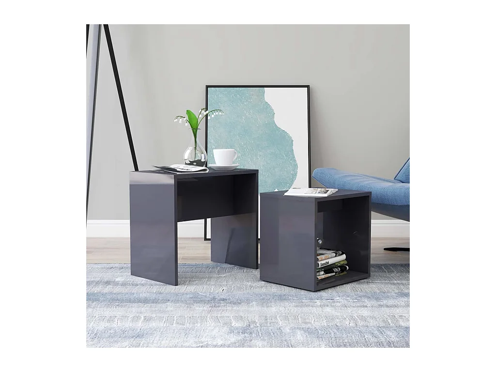 Ensemble de tables basses Gris brillant 48x30x45 cm Aggloméré OFR30751 BonneVie Meuble