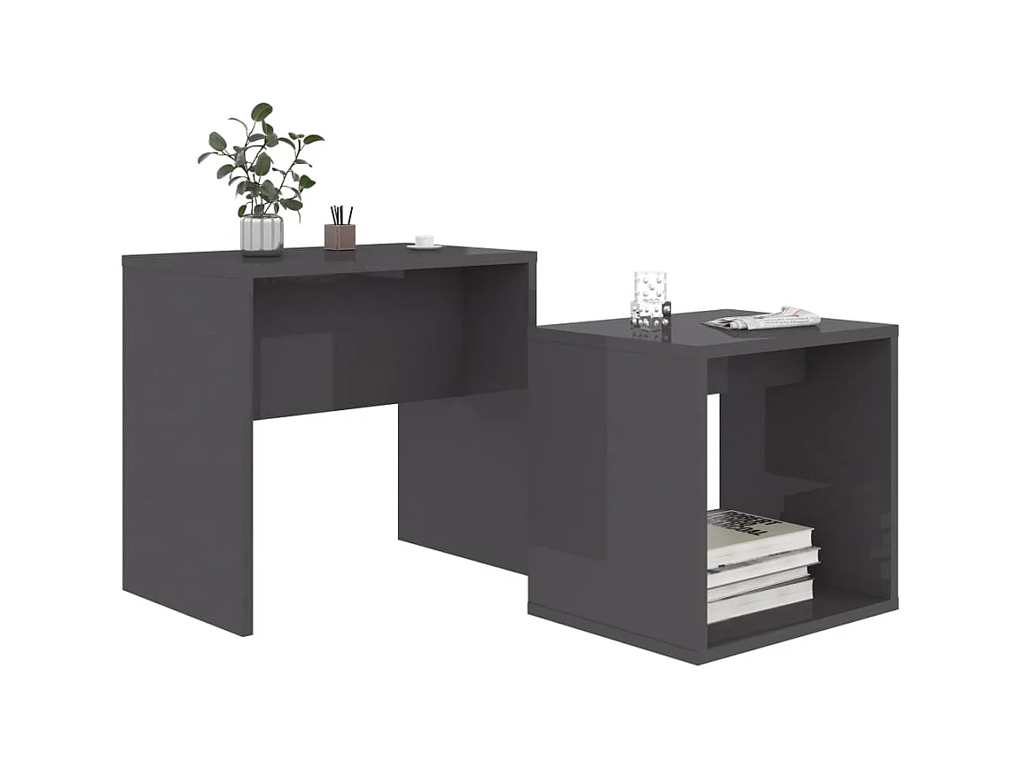 Ensemble de tables basses Gris brillant 48x30x45 cm Aggloméré OFR30751 BonneVie Meuble