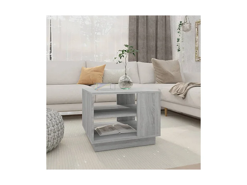 Table basse Sonoma gris 55x55x43 cm Aggloméré OFR57826 BonneVie Meuble