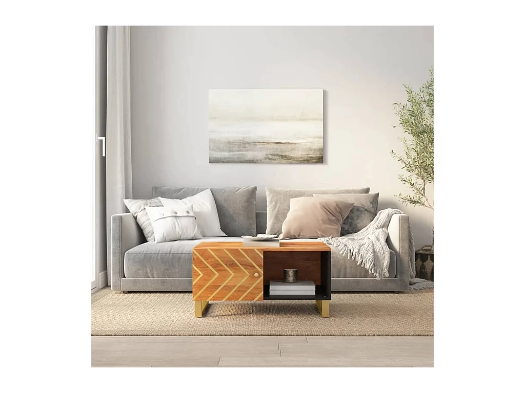 Table basse marron et noir 80x50x40 cm bois de massif manguier OFR53887 BonneVie Meuble