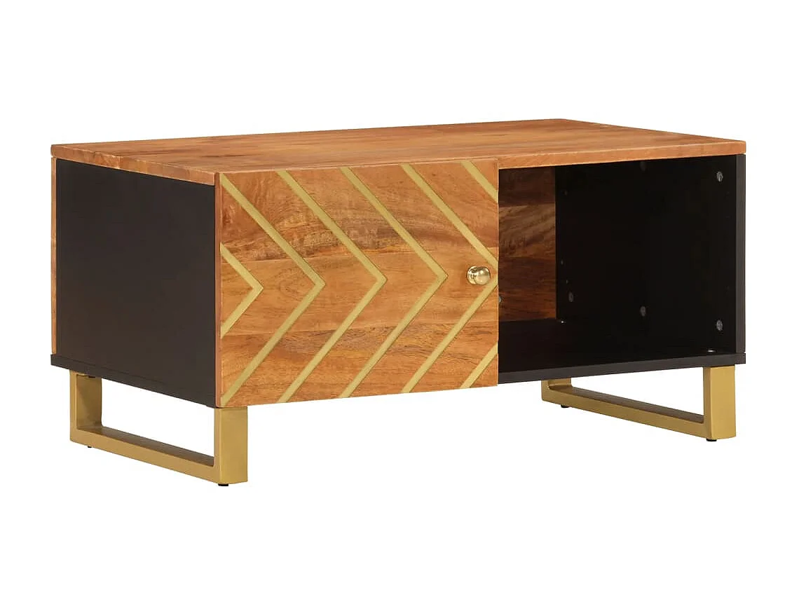 Table basse marron et noir 80x50x40 cm bois de massif manguier OFR53887 BonneVie Meuble