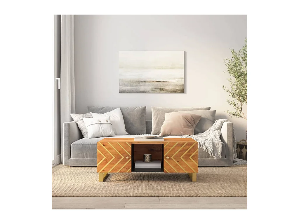 Table basse marron et noir 100x54x40 cm bois massif de manguier OFR23018 BonneVie Meuble