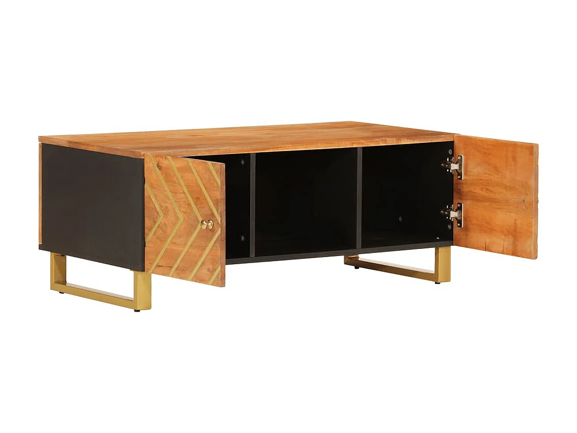 Table basse marron et noir 100x54x40 cm bois massif de manguier OFR23018 BonneVie Meuble