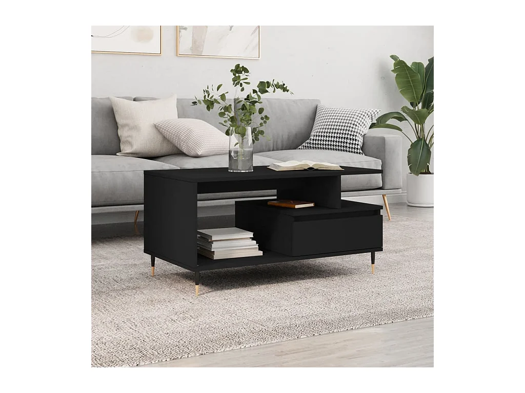 Table basse Noir 90x49x45 cm Bois d'ingénierie OFR67877 BonneVie Meuble