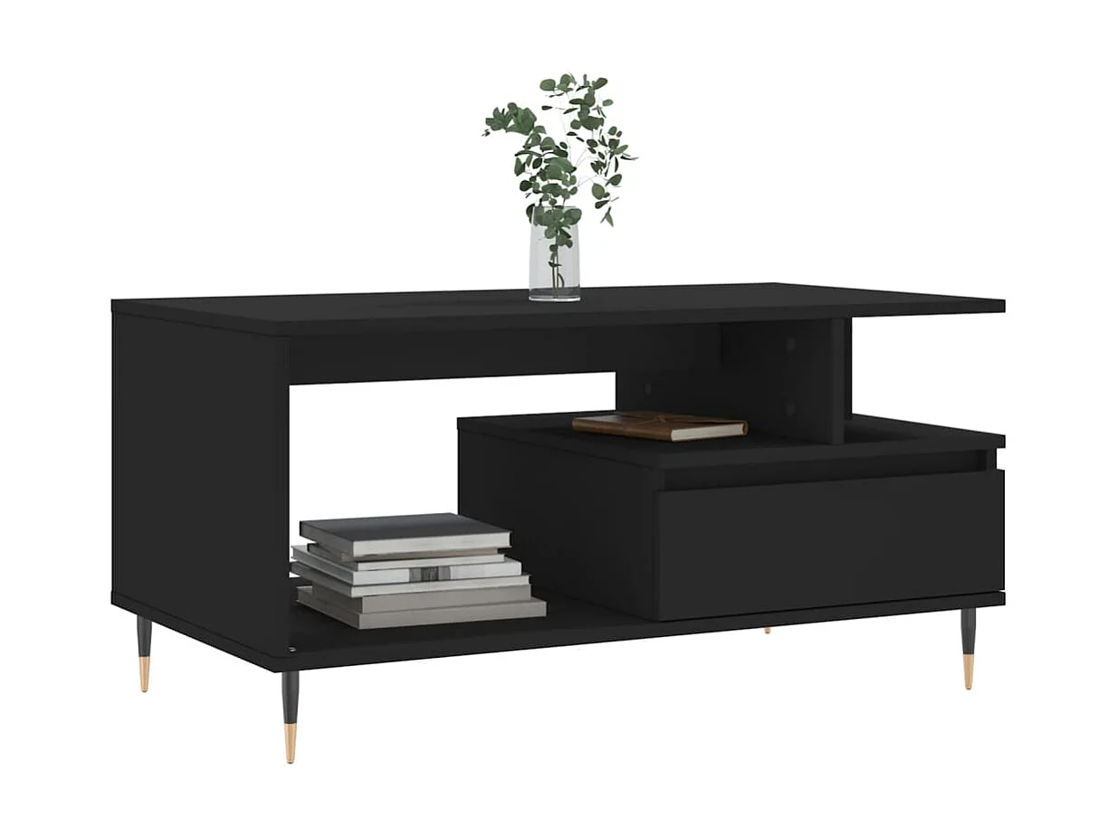 Mesa de centro madera contrachapada negro 90x49x45 cm ES11410