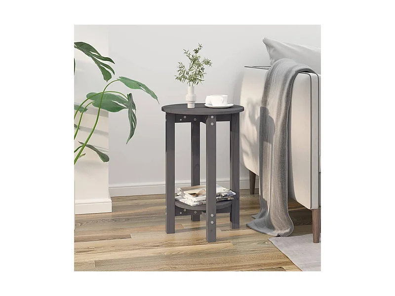 Table basse Gris Ø 40x60 cm Bois massif de pin OFR73650 BonneVie Meuble