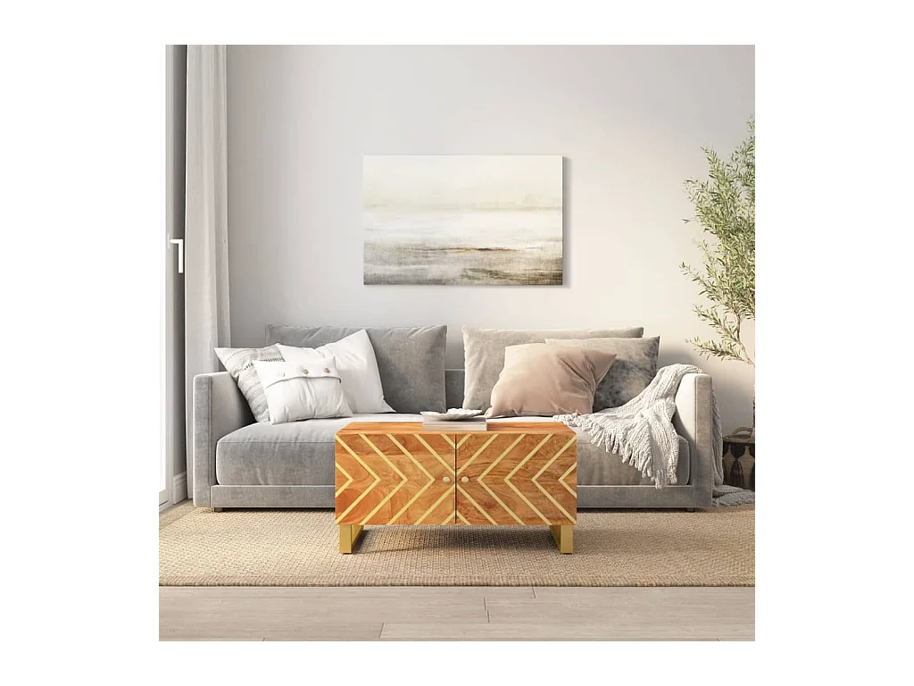 Table basse marron et noir 80x50x40 cm bois de massif manguier OFR49072 BonneVie Meuble