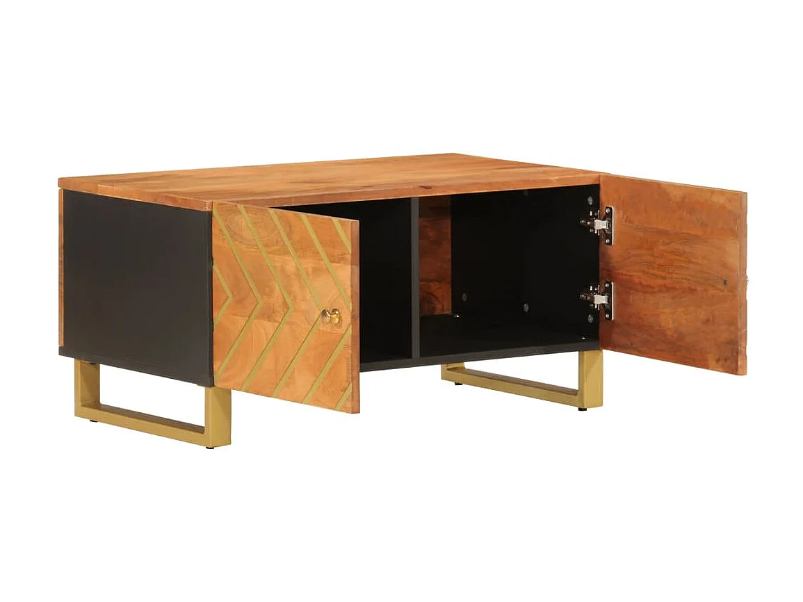 Table basse marron et noir 80x50x40 cm bois de massif manguier OFR49072 BonneVie Meuble