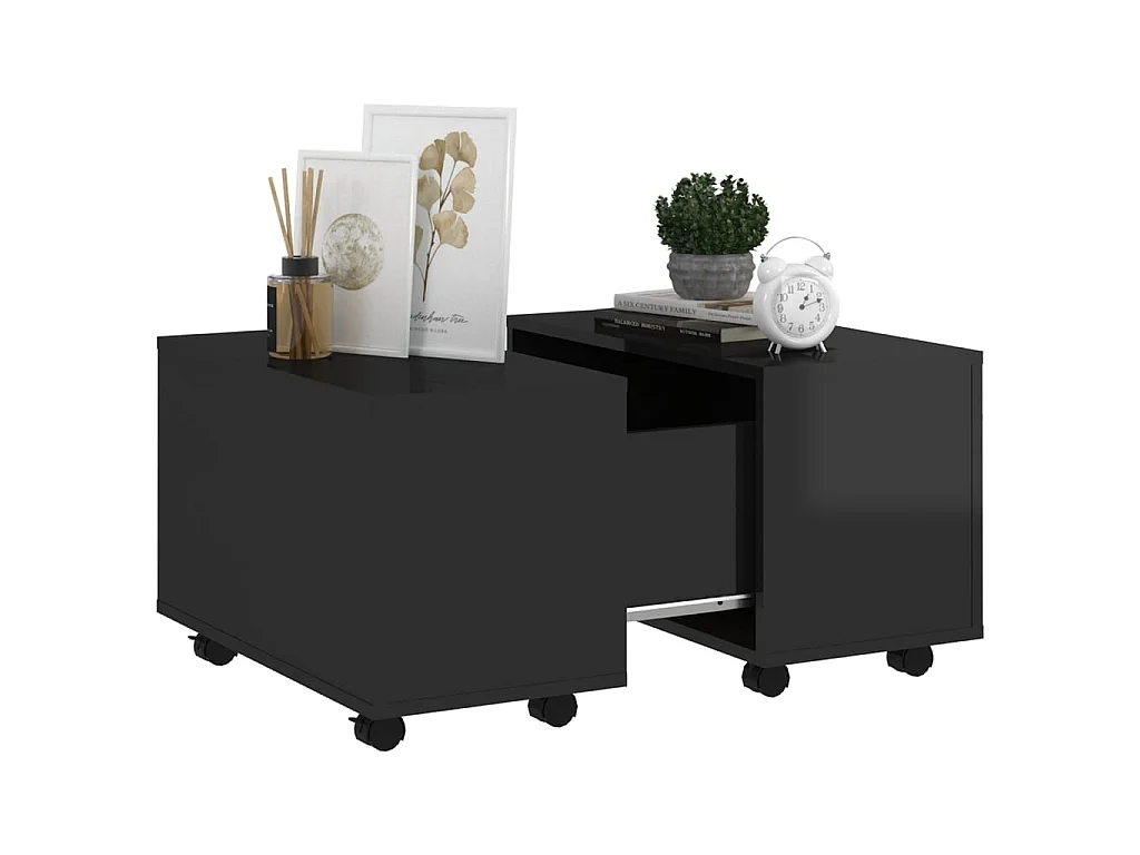 Table basse extensible Noir brillant 60x60x38 cm Aggloméré OFR50231 BonneVie Meuble