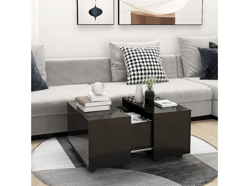 Table basse extensible Noir brillant 60x60x38 cm Aggloméré OFR50231 BonneVie Meuble