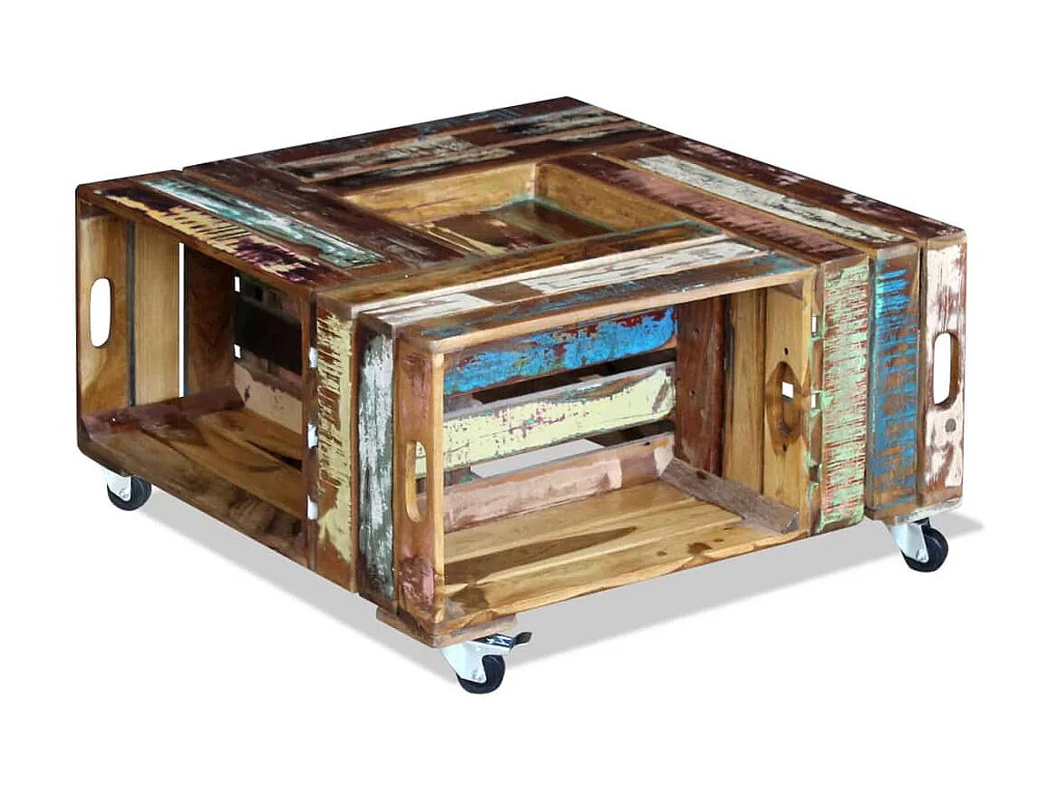 Table basse Bois de récupération massif 70 x 70 x 35 cm OFR65610 BonneVie Meuble