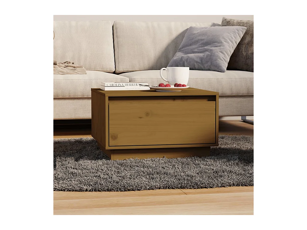 Table basse Marron miel 55x56x32 cm Bois massif de pin OFR80015 BonneVie Meuble
