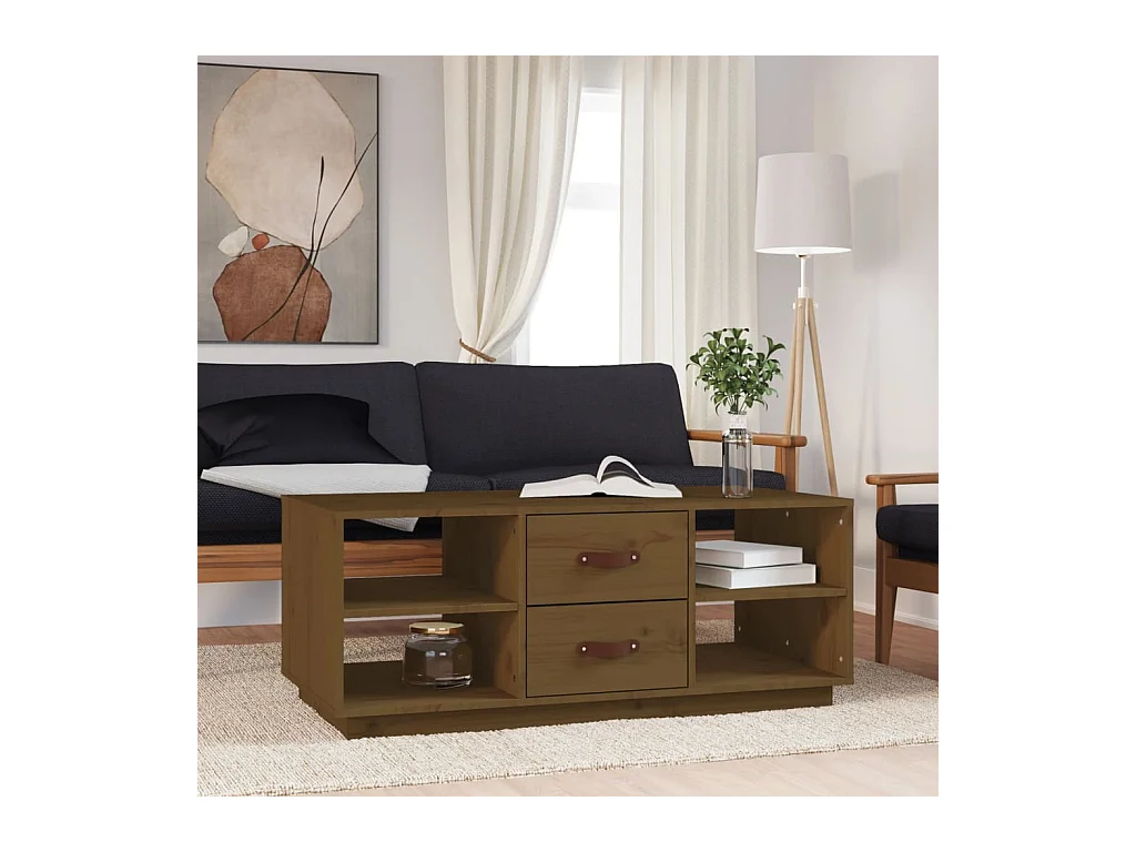 Table basse Marron miel 100x50x41 cm Bois massif de pin OFR60711 BonneVie Meuble