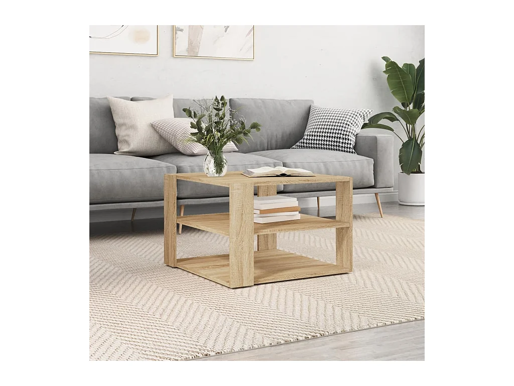 Table basse chêne sonoma 59,5x59,5x40 cm bois d'ingénierie OFR60012 BonneVie Meuble