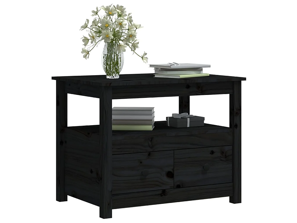 Table basse Noir 71x49x55 cm Bois massif de pin OFR53211 BonneVie Meuble