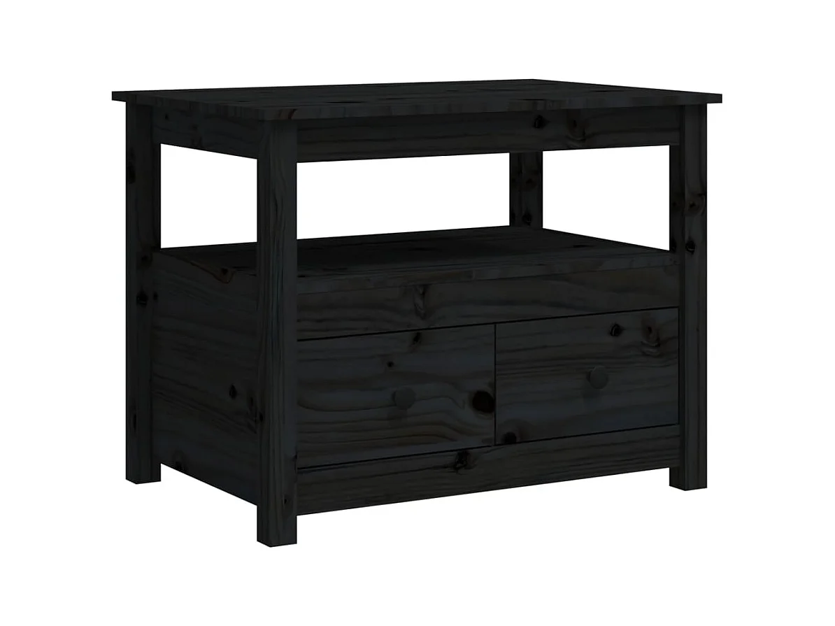 Table basse Noir 71x49x55 cm Bois massif de pin OFR53211 BonneVie Meuble