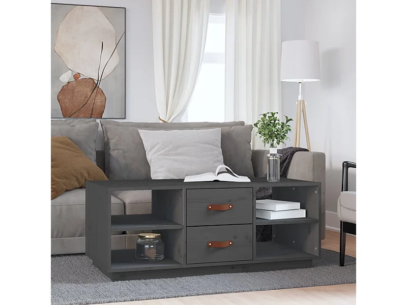 Mesa de centro de madera maciza de pino gris 100x50x41 cm ES74815