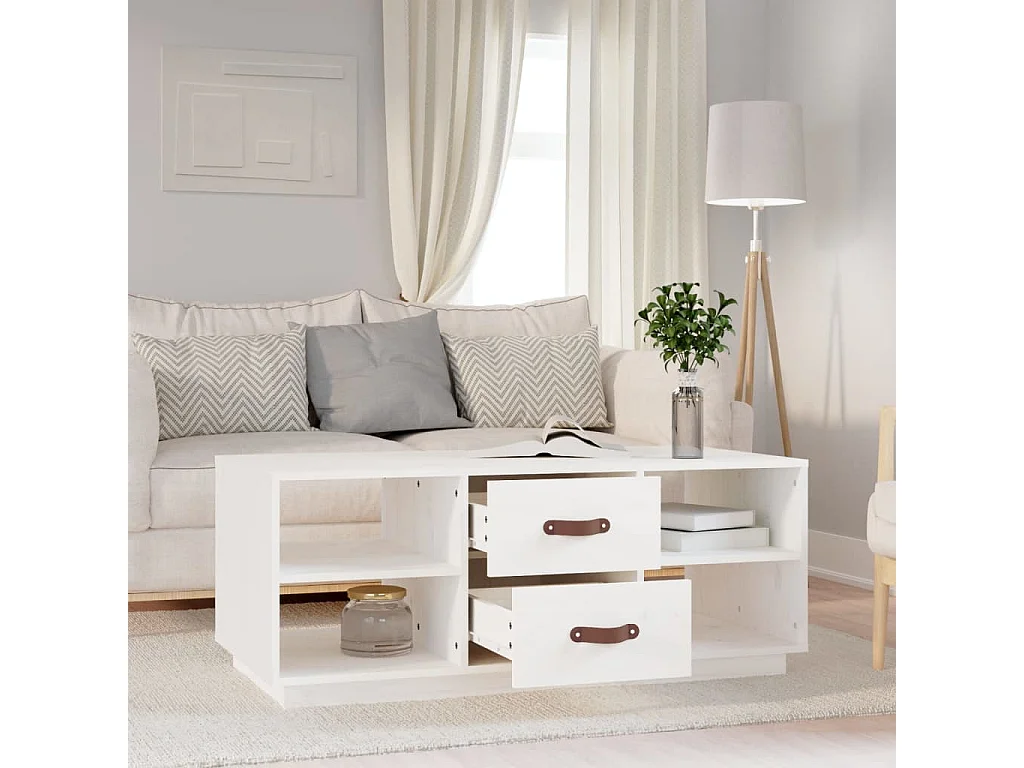 Table basse Blanc 100x50x41 cm Bois massif de pin OFR16674 BonneVie Meuble