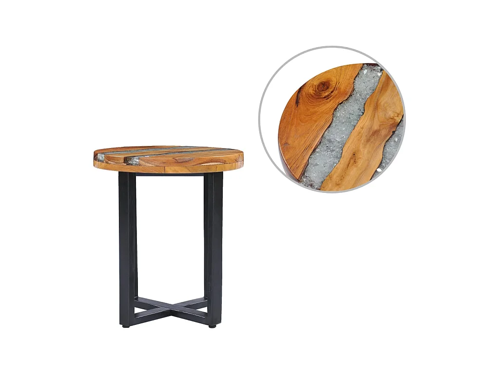 Table basse 40 x 45 cm Bois de teck massif et polyrésine OFR16931 BonneVie Meuble
