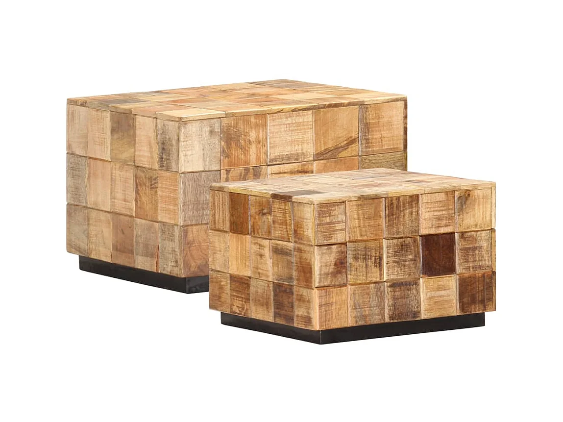 Tables basses 2 pcs avec design de blocs Bois de manguier brut OFR42038 BonneVie Meuble
