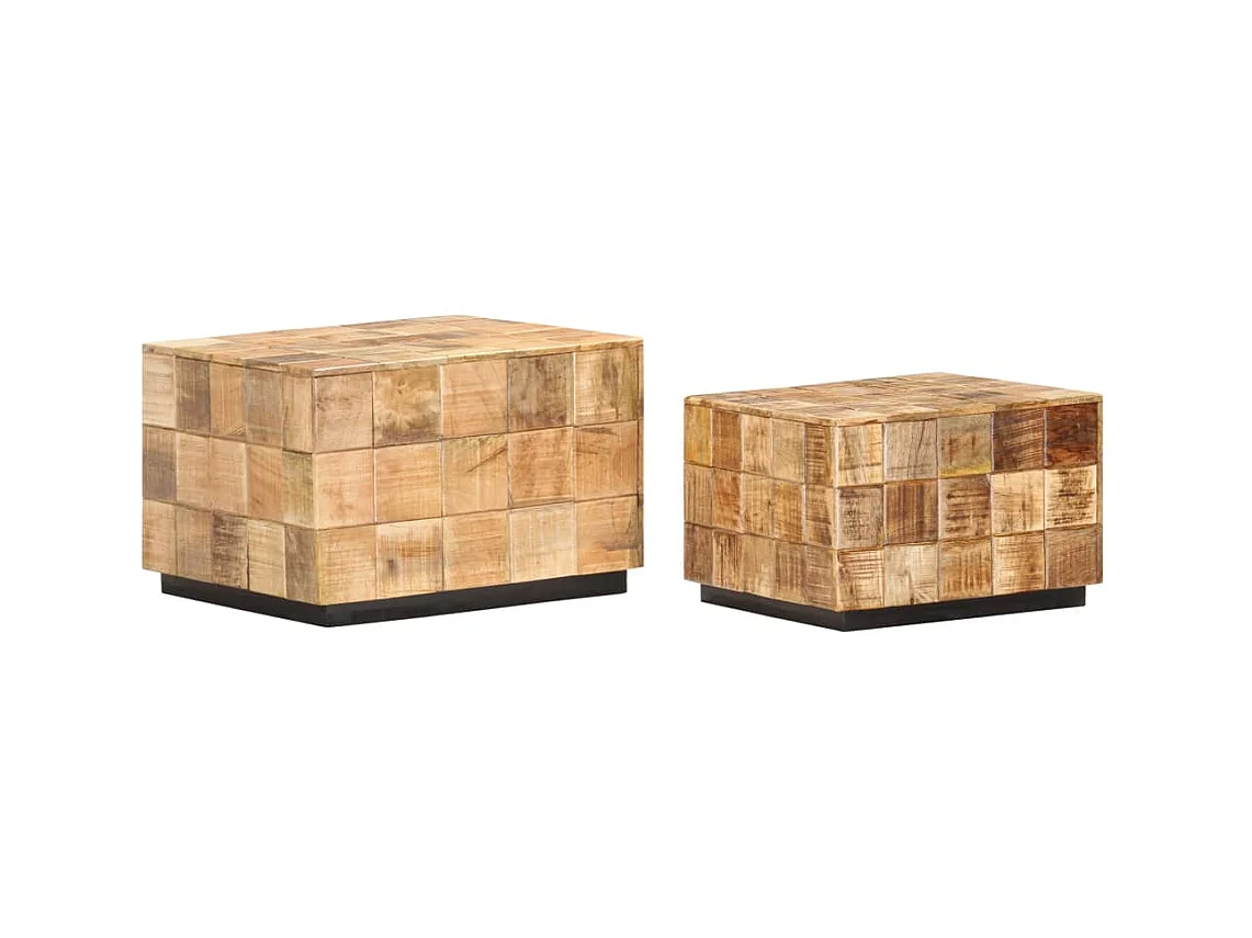 Tables basses 2 pcs avec design de blocs Bois de manguier brut OFR42038 BonneVie Meuble