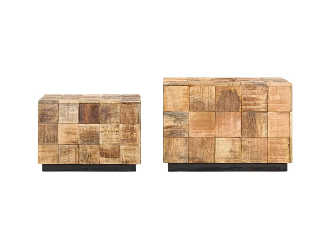 Tables basses 2 pcs avec design de blocs Bois de manguier brut OFR42038 BonneVie Meuble