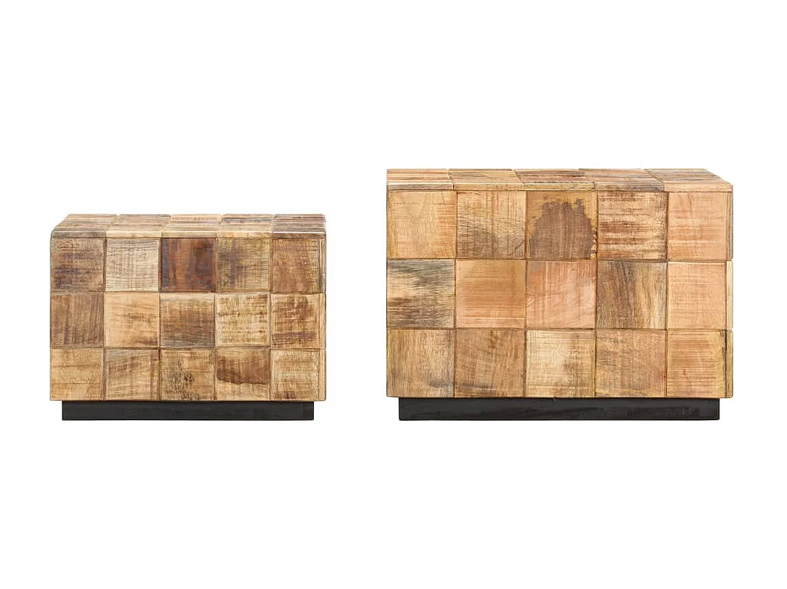 Tables basses 2 pcs avec design de blocs Bois de manguier brut OFR42038 BonneVie Meuble