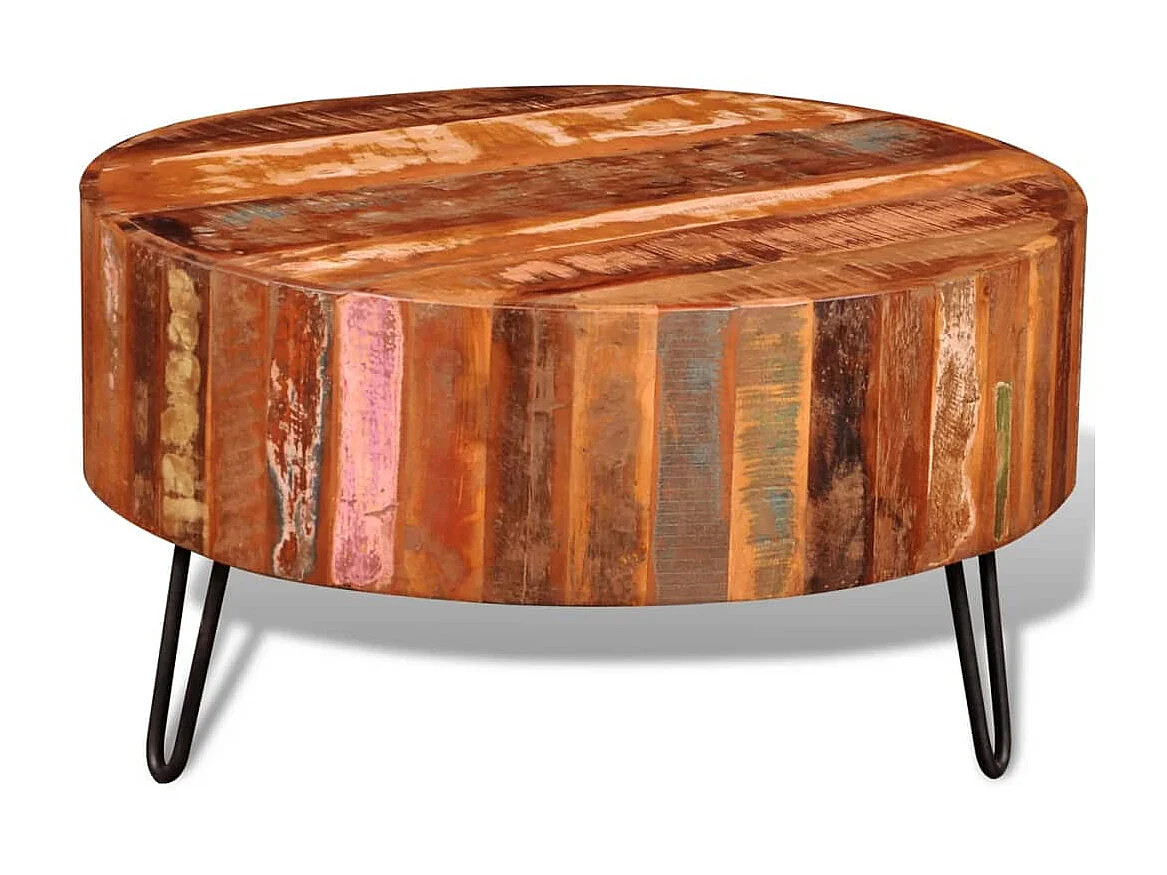 Mesa de centro redonda madera maciza reciclada ES84559